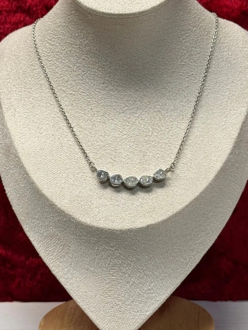 Polki Diamond Necklace 18"-20" Sterling Silver 1.00 TCW